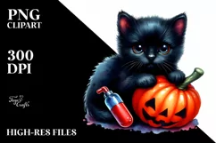Cute Baby Black Cat Watercolor Clipart Product Image 2