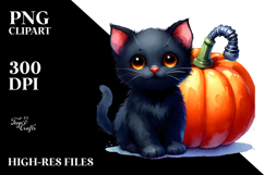 Cute Baby Black Cat Watercolor Clipart Product Image 2