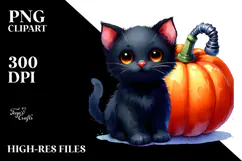 Cute Baby Black Cat Watercolor Clipart Product Image 2