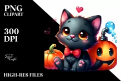 Cute Baby Black Cat Watercolor Clipart Product Image 2