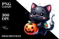 Cute Baby Black Cat Watercolor Clipart Product Image 2