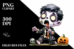 Simple Funny Zombie Halloween PNG Product Image 1