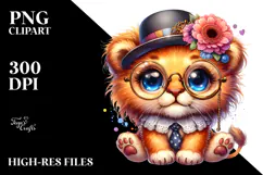 Vibrant Baby Lion with Monocle PNG Product Image 2