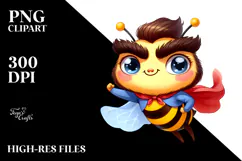 Superhero Bee with Wide Anime Eyes PNG Product Image 2