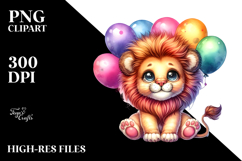Vibrant Watercolor Baby Lion with Balloons, High-Res PNG Product Image 2