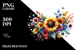 Colorful Sunflower Horizontal Frame Watercolor Clipart Product Image 3