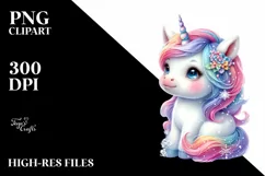 Colorful Baby Unicorn Snowflake PNG Product Image 1