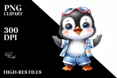 Watercolor Cute Baby Penguin Excited Product Image 1