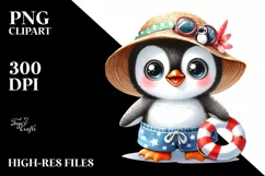 Watercolor Cute Baby Penguin Beach Clipart Product Image 3