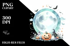 Simple Halloween Moon Watercolor PNG Product Image 1