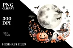 Simple Halloween Moon Watercolor PNG Product Image 1