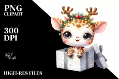 Baby Giraffe with Reindeer Horns PNG Product Image 1