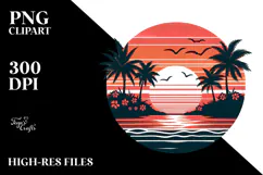 Retro Tropical Island Sunset, PNG Product Image 2