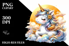 Cute Baby Unicorn from Golden Sun | Hibiscus Frame | Clipart Product Image 1