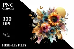 Colorfull Watercolor Bouquet with Sunflower | Sublimation | Product Image 3