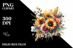 Colorfull Watercolor Bouquet with Sunflower | Sublimation | Product Image 3