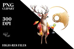 Deer in Beachwear with Cocktail PNG Product Image 2
