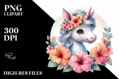 Cute Baby Unicorn with Hibiscus Frame | | Clipart Product Image 3