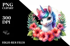 Cute Baby Unicorn with Hibiscus Frame | | Clipart Product Image 3