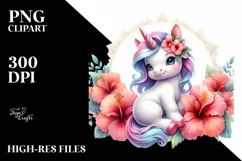 Pastel Baby Unicorn Hibiscus Clipart Product Image 1