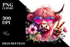 Pink Cow with Sunglasses, PNG Product Image 2