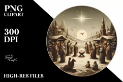 Round Vintage Christmass Nativity Scene PNG Product Image 2