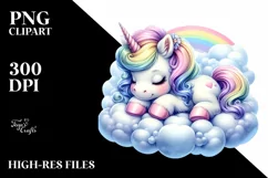 Colorful Pastel Image of Baby Unicorn Napping on Cloud Product Image 1