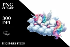 Colorful Pastel Image of Baby Unicorn Napping on Cloud Product Image 3
