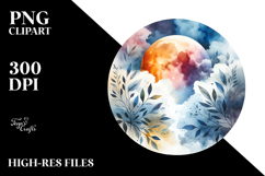 Vibrant Abstract Moon with Foliage | Clipart Product Image 2