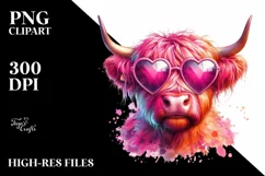Pink Highland Cow, Colorful PNG Product Image 2
