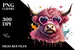 Pink Highland Cow, Colorful PNG Product Image 2