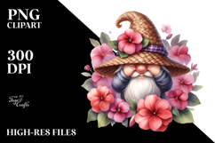 Gnome with Impatiens Floral Frame PNG Product Image 2