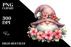 Gnome with Impatiens Floral Frame PNG Product Image 2