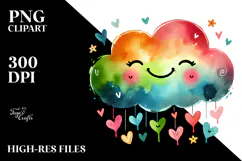 Colorful Smiling Cloud with Hearts PNG Product Image 2