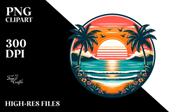 Retro Tropical Beach Sunset Clipart PNG Product Image 2