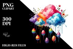 Simple Watercolor Cloud with Easter Eggs PNG Product Image 2