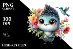 Watercolor Cute Baby Hummingbird Flower Product Image 3