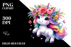 Dancing Unicorn with Floral Wreath PNG Product Image 2
