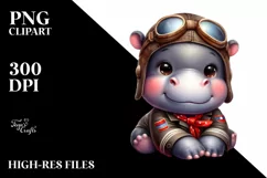 Colorful Baby Hippo with Aviator Suit | Clipart Product Image 3