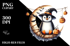 Penguin for Halloween on Moon PNG Product Image 2