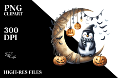 Halloween Penguin Sitting on Moon PNG Product Image 2