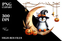 Halloween Penguin Sitting on Moon PNG Product Image 2
