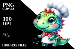 Cute Baby Dinosaur in Chef's Apron, Vibrant PNG Product Image 2
