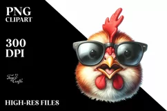 Funny Chicken Smiling Sunglasses Portrait | Clipart Product Image 1