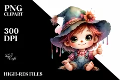 Cute Baby Scarecrow Sitting PNG Product Image 3