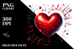 Red Glossy Heart Splashy PNG Product Image 2