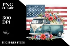 Watercolor Patriotic Van Clipart Product Image 3