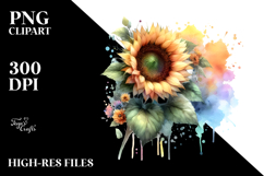 Colorful Watercolor Sunflower PNG Product Image 2