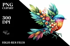 Abstract Bird with Plant Leaves, PNG Product Image 1