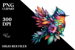 Abstract Bird with Plant Leaves, PNG Product Image 1